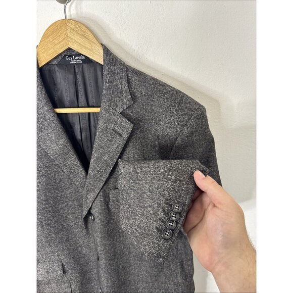 Guy Laroche Paris Lambswool Blazer 42L Gray Tweed Mens Sport Coat 3 Button - Picture 2 of 10